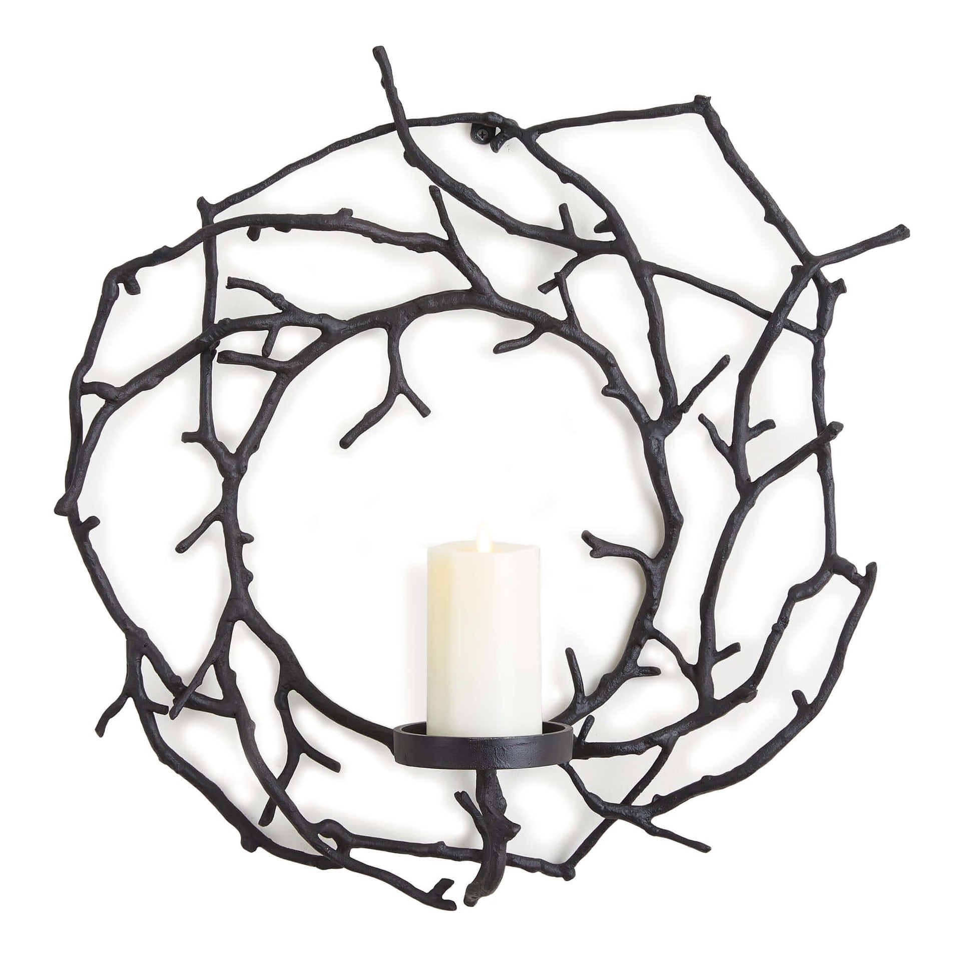 Circular Black Branch Wall Candle Holder