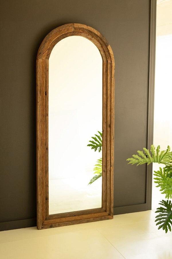 ARCHED TOP RECYCLED WOOD FRAMED FLOOR MIRROR