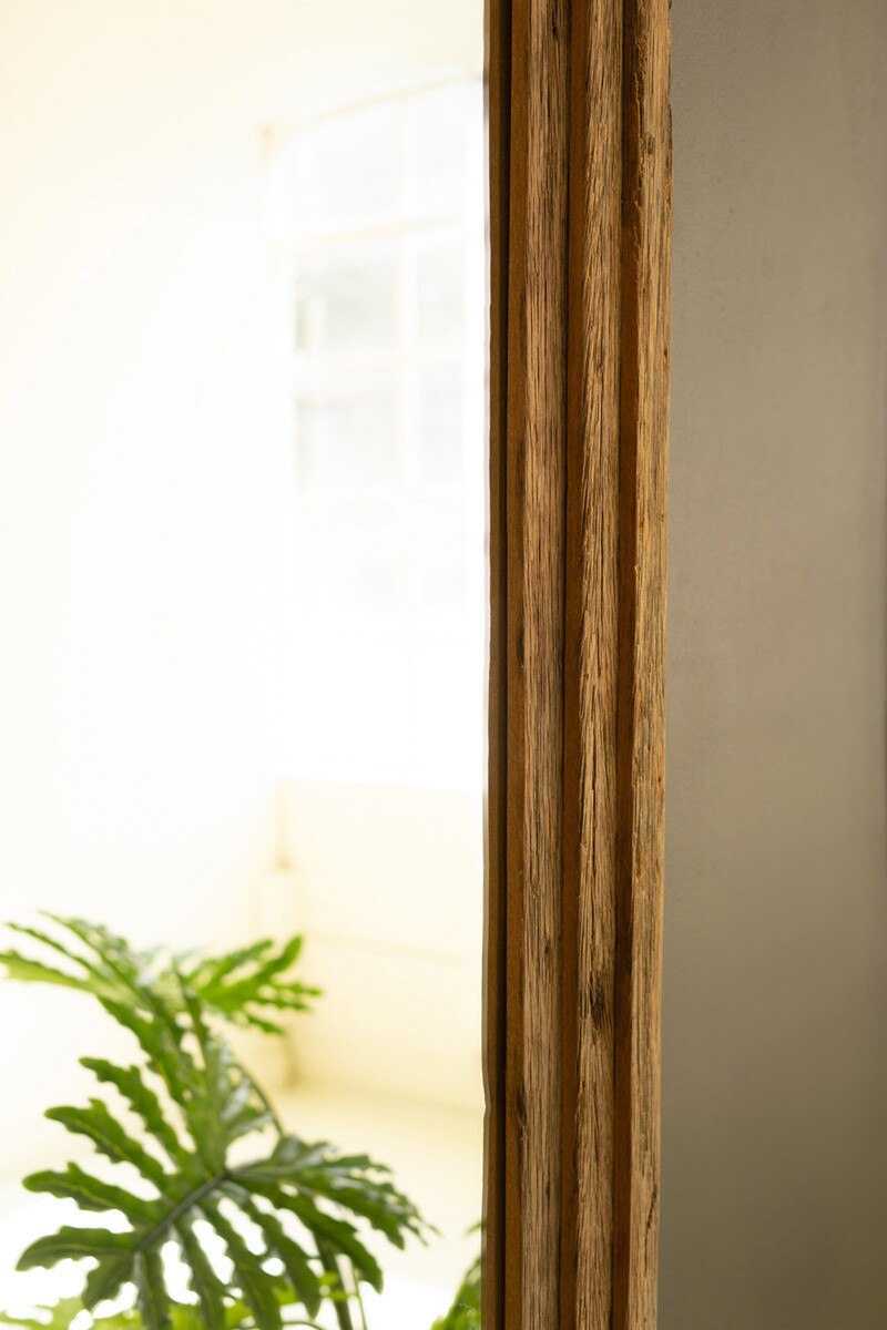 ARCHED TOP RECYCLED WOOD FRAMED FLOOR MIRROR