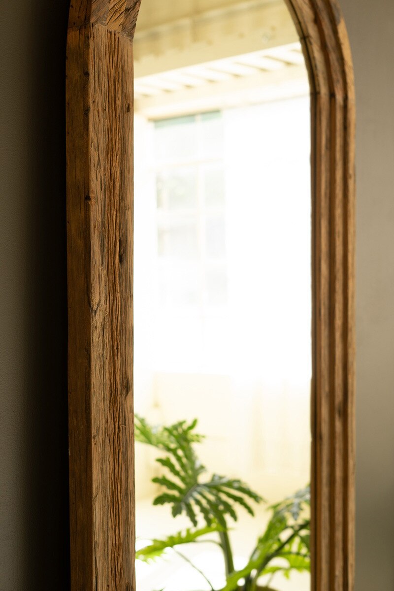 ARCHED TOP RECYCLED WOOD FRAMED FLOOR MIRROR