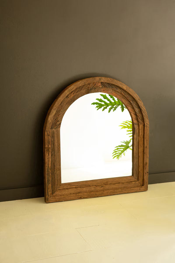 ARCHED TOP RECYCLED WOOD FRAMED WALL MIRROR