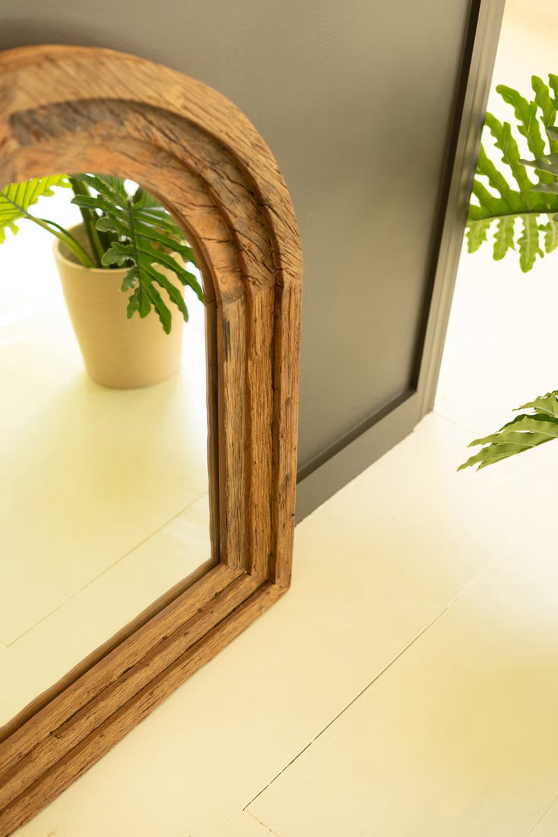 ARCHED TOP RECYCLED WOOD FRAMED WALL MIRROR