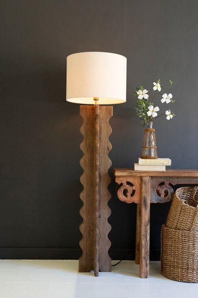 WAVY WOODEN FLOOR LAMP BASE AND SHADE