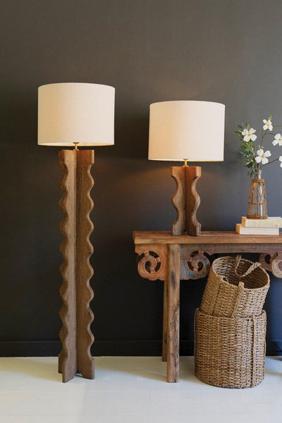 WAVY WOODEN TABLE LAMP BASE WITH SHADE