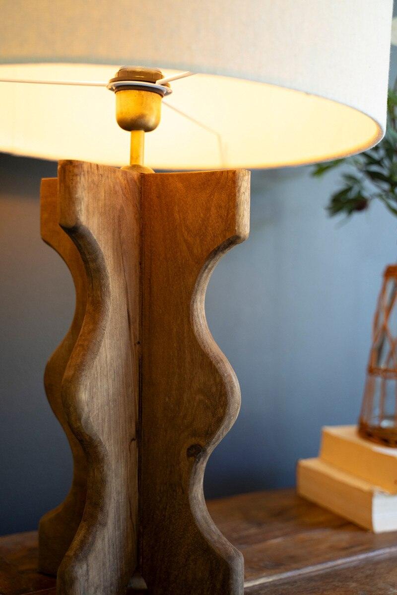 WAVY WOODEN TABLE LAMP BASE WITH SHADE