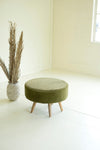 Velvet Ottoman with Wooden Legs \ Avocado