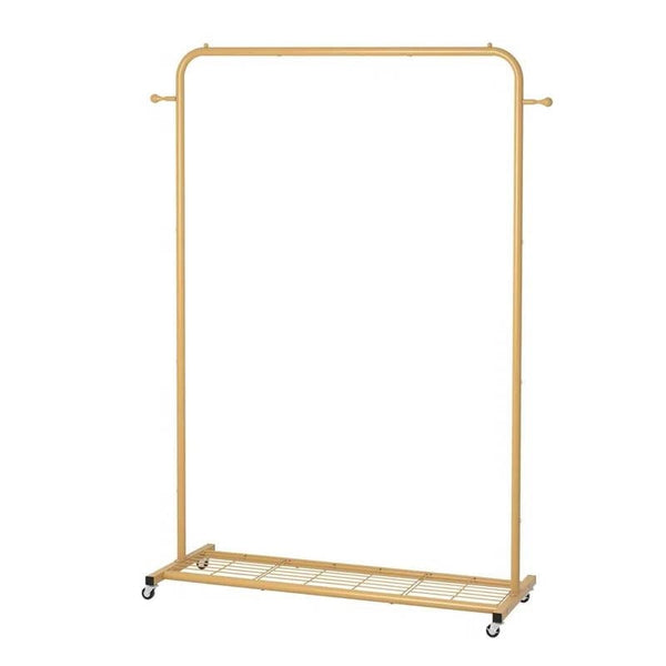 Modern Garment Rack Clothes Hanging Rod with Lockable Wheels in Gold