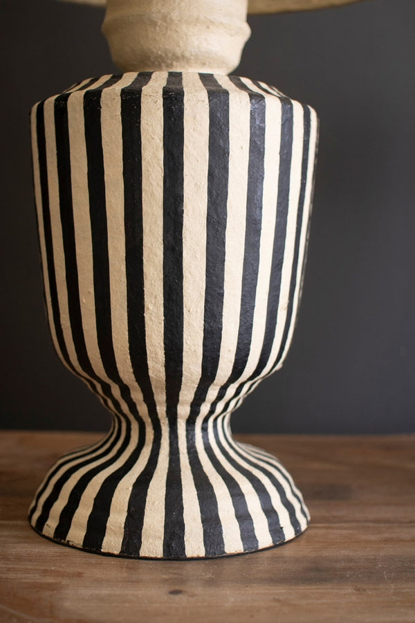 Black and White Paper Mache Lamp with Black Shade