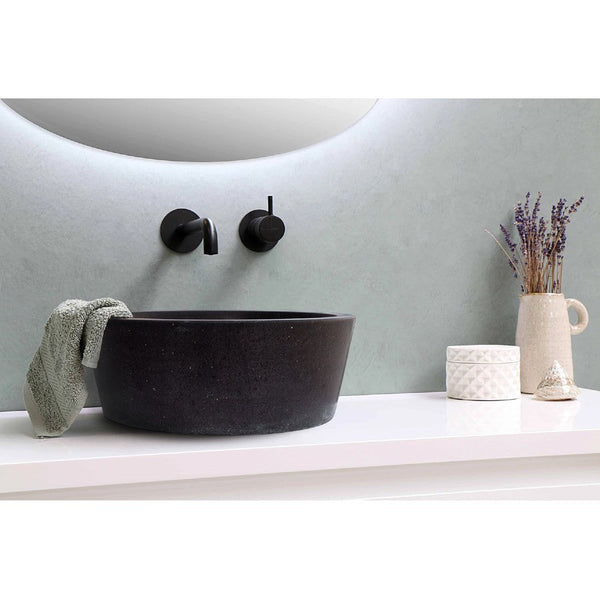 Natural Stone Black Andesite Tapered Sink Honed-Matte  (D)16