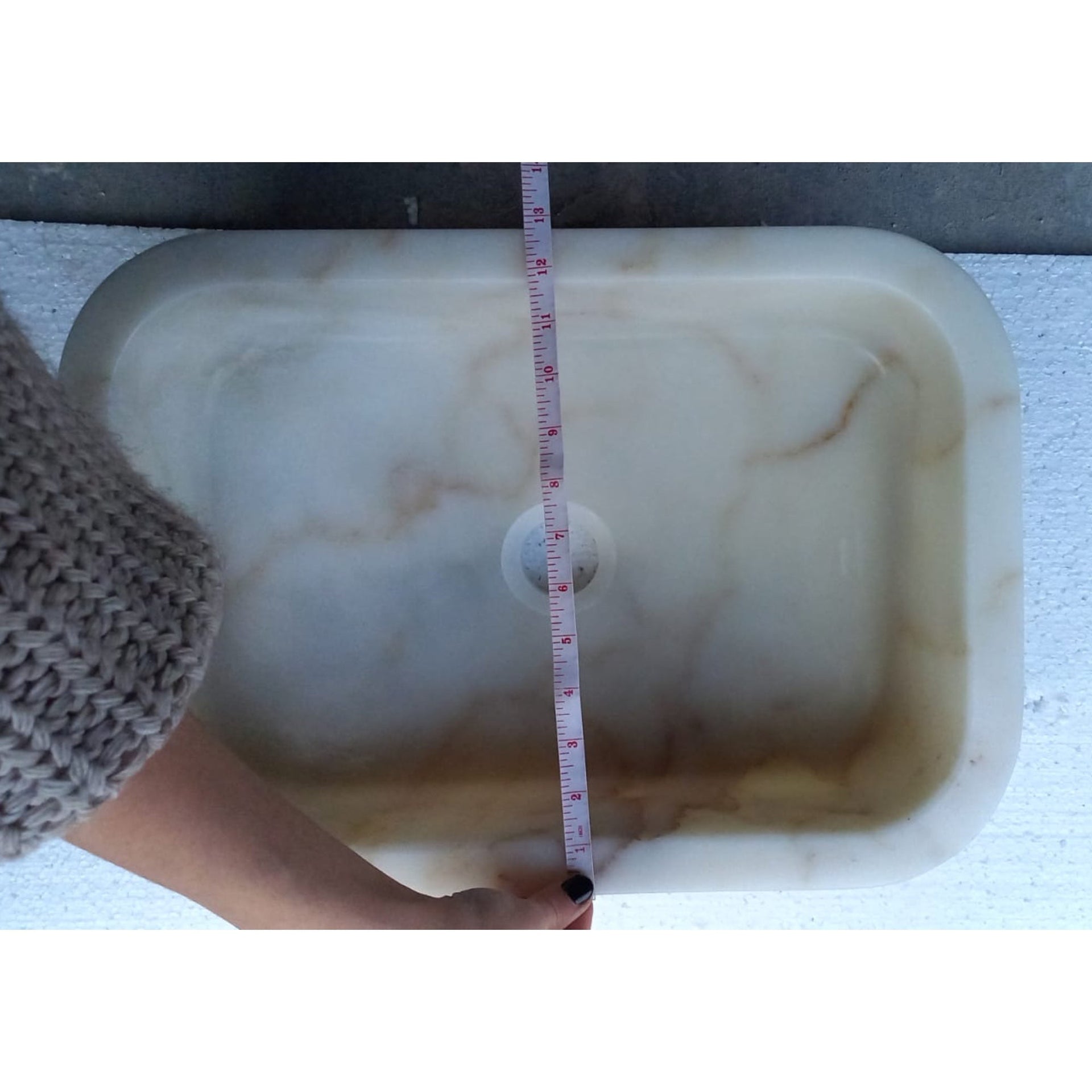 European Sugar Marble Rectangular Farmhouse Sink Semi-Polished  (W)12.5