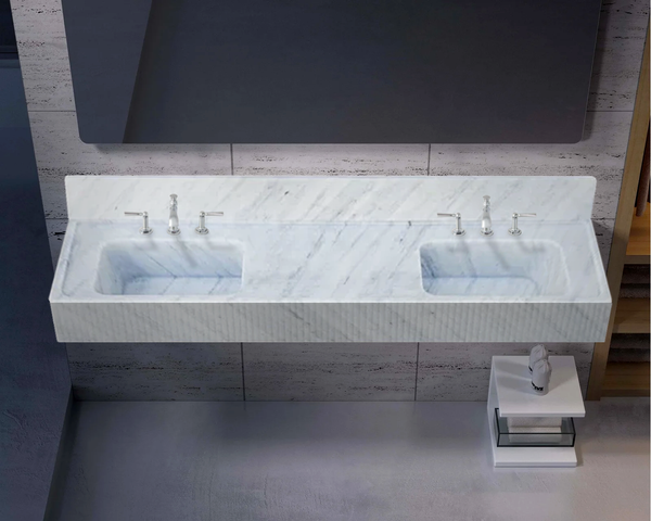 Carrara White Marble Bathroom Double Sink Fluted on Front (W)21