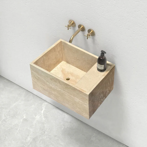 Troia Light Travertine Wall-Mount Bathroom Sink (W)17