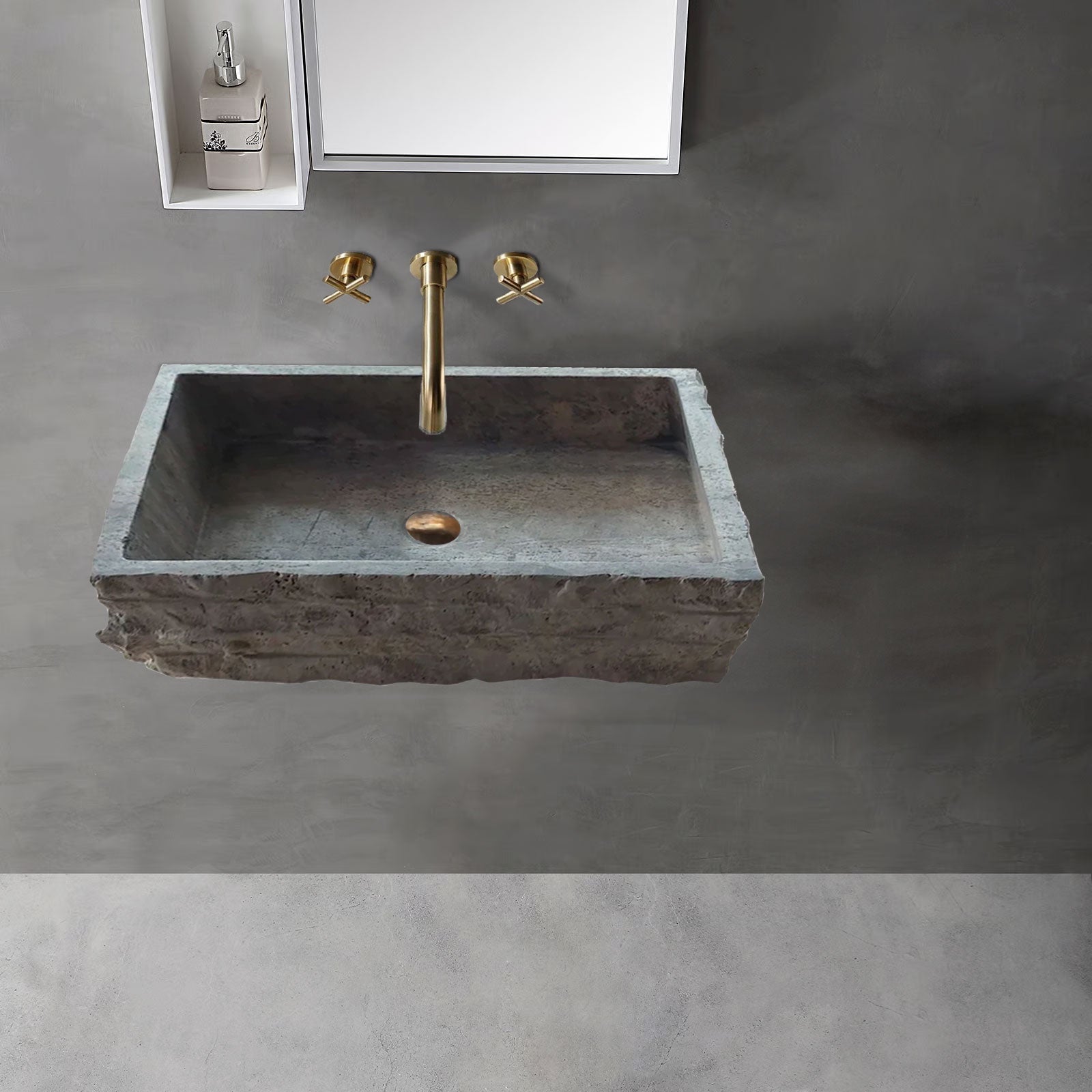 Silver Travertine Wall-mount Bathroom Sink Split-face Outside (W)16