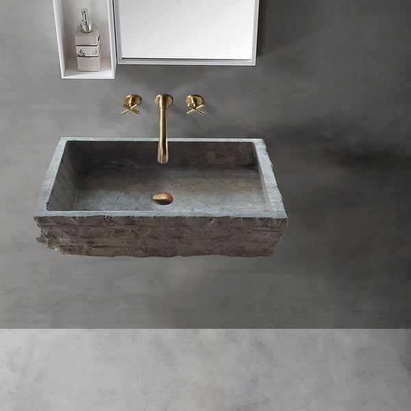 Silver Travertine Wall-mount Bathroom Sink Split-face Outside (W)16