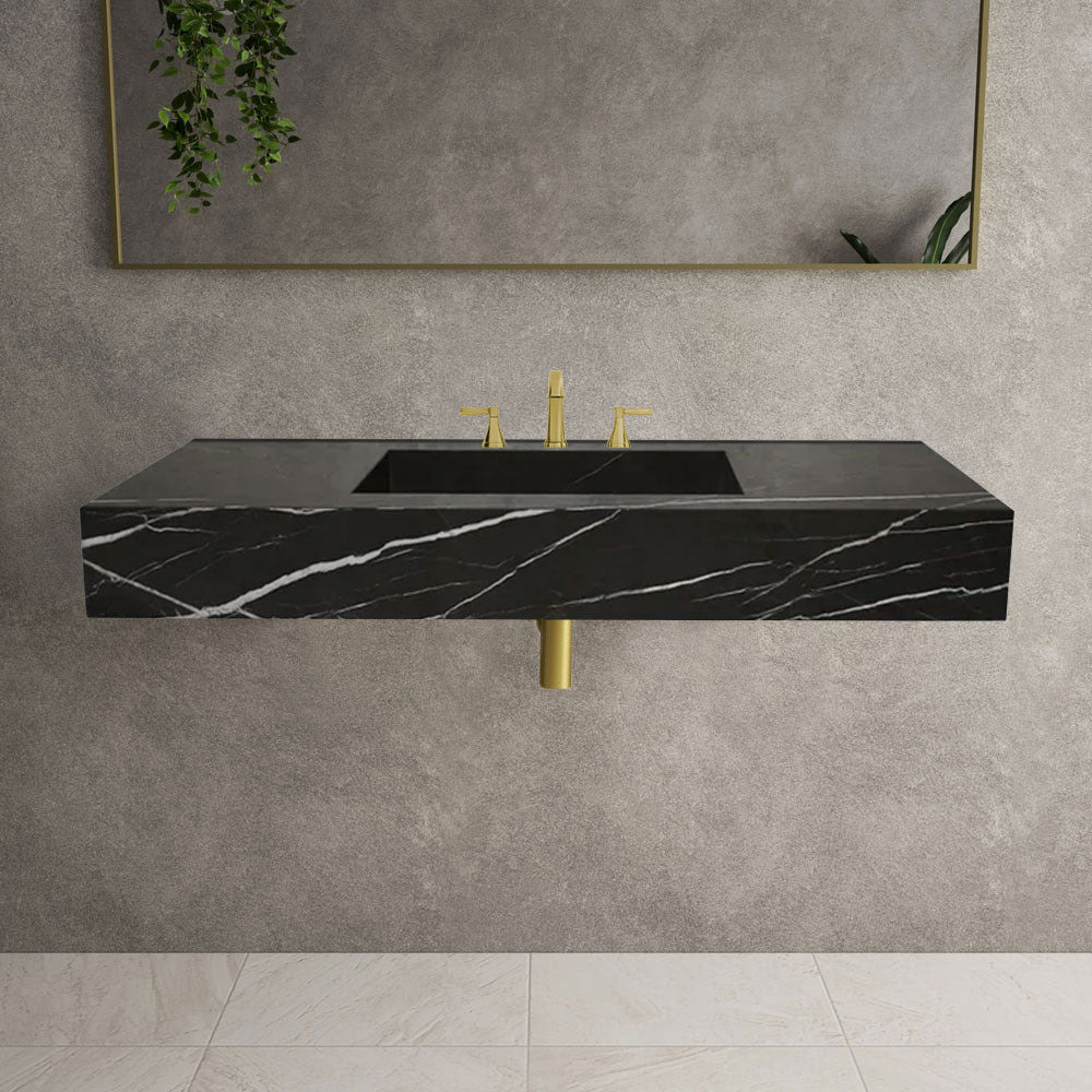 Toros Black Marble Rectangular Wall-mount Bathroom Sink (W)20