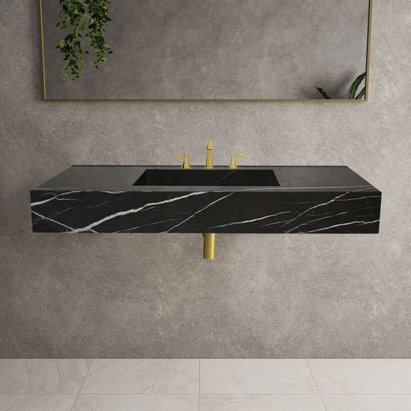 Toros Black Marble Rectangular Wall-mount Bathroom Sink (W)20
