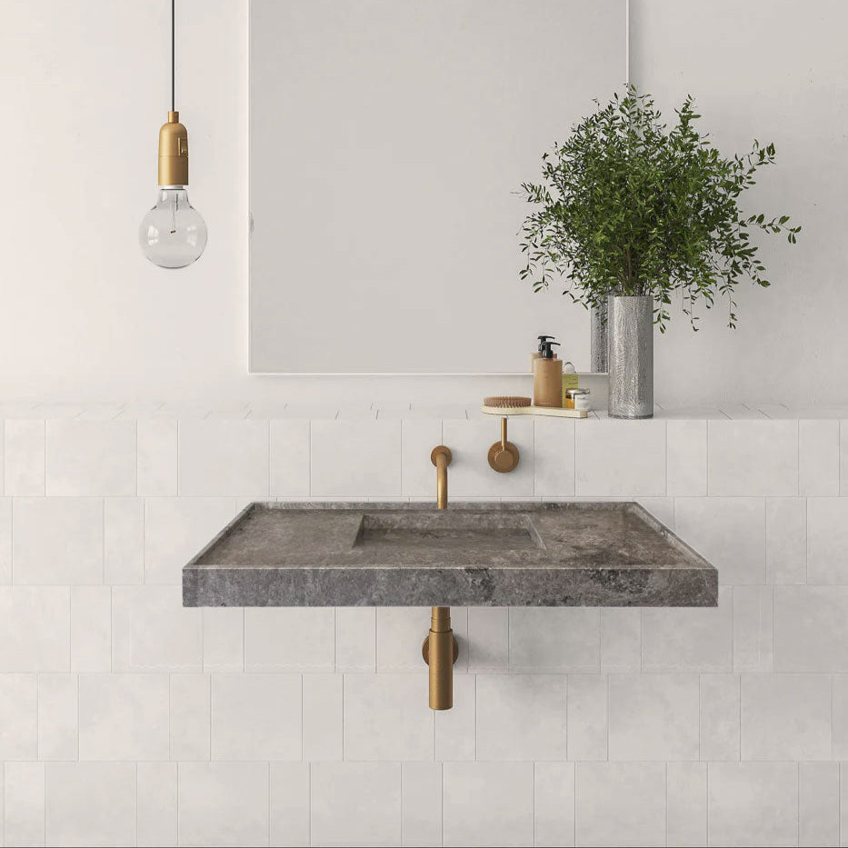 Tundra Grey Marble Rectangular Wall-mount Bathroom Sink Hidden Drain (W)20