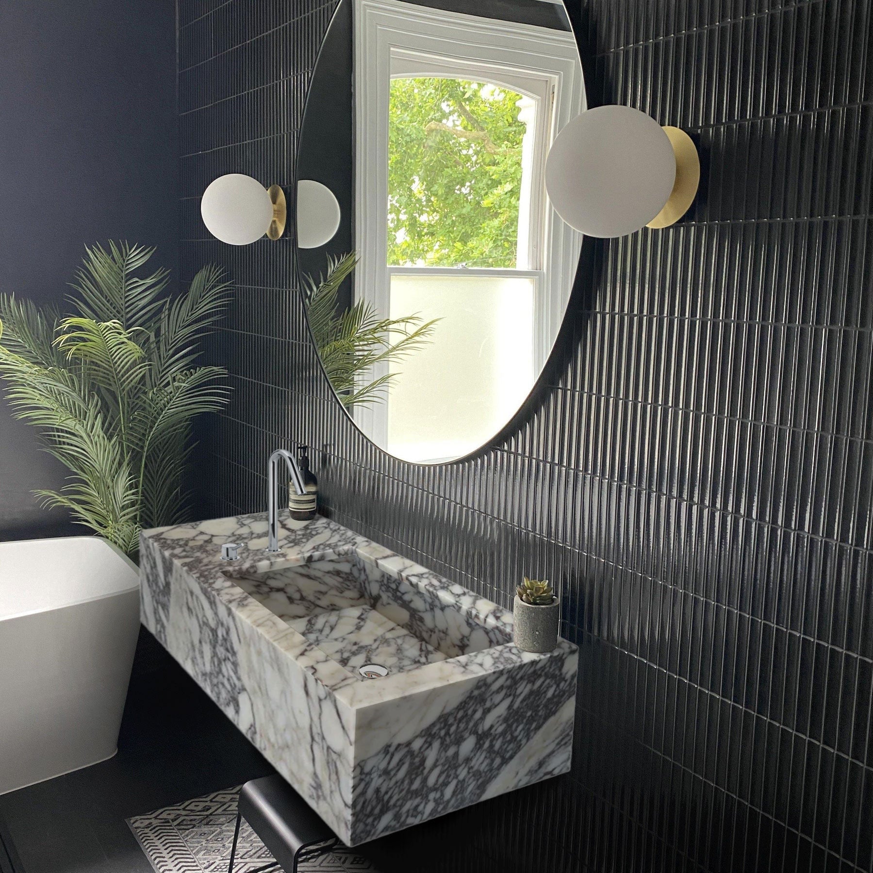 Calacatta Viola Marble Rectangular Wall-mount Bathroom Sink Side Faucet Holes (W)16