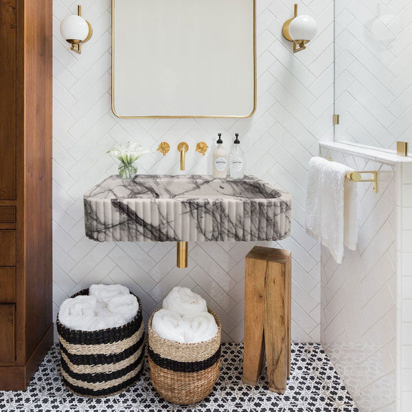 New York Marble Wall-mount Bathroom Sink Ribbed Textured (W)14