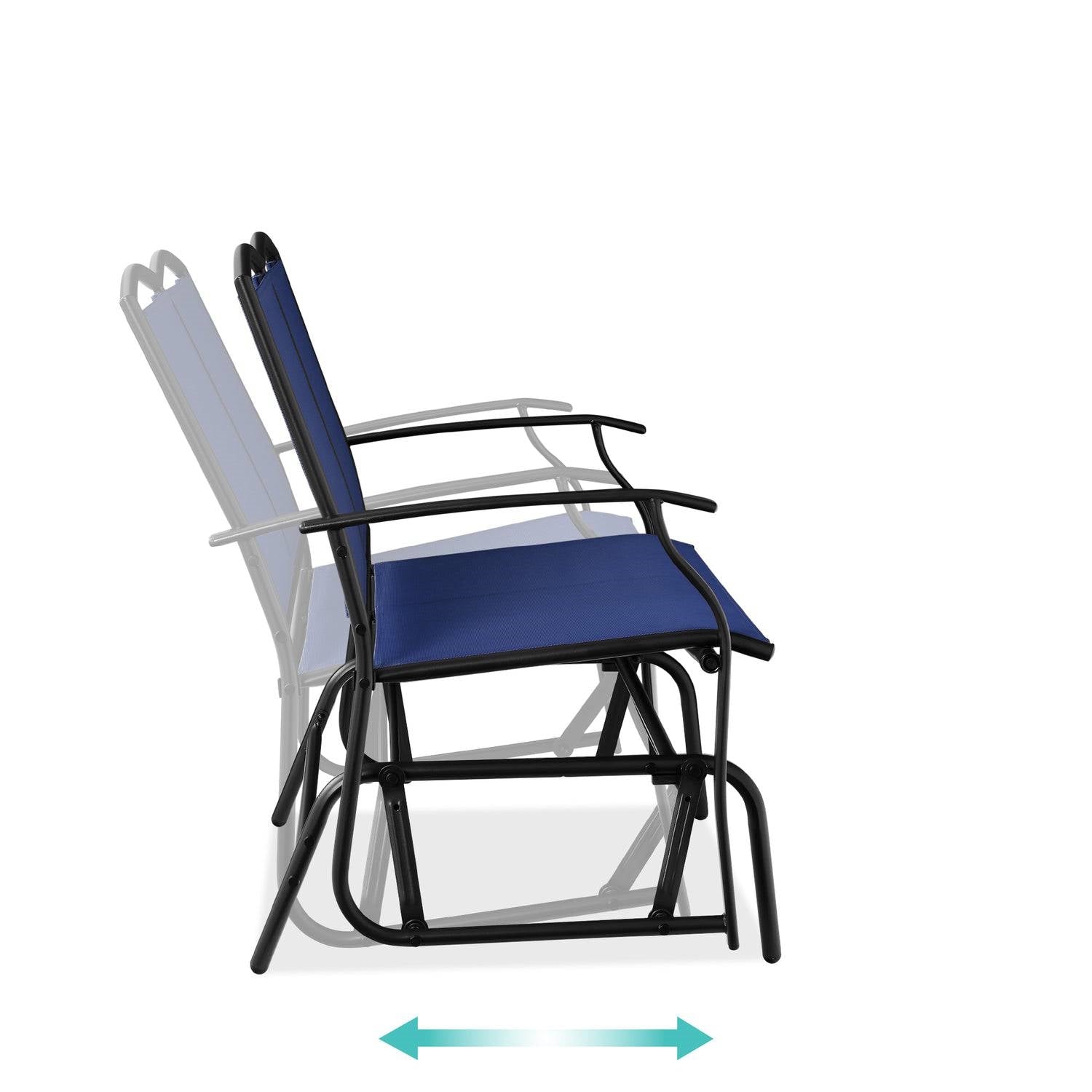 2 Seat Mesh Patio Loveseat Swing Glider Rocker with Armrests in Navy Blue
