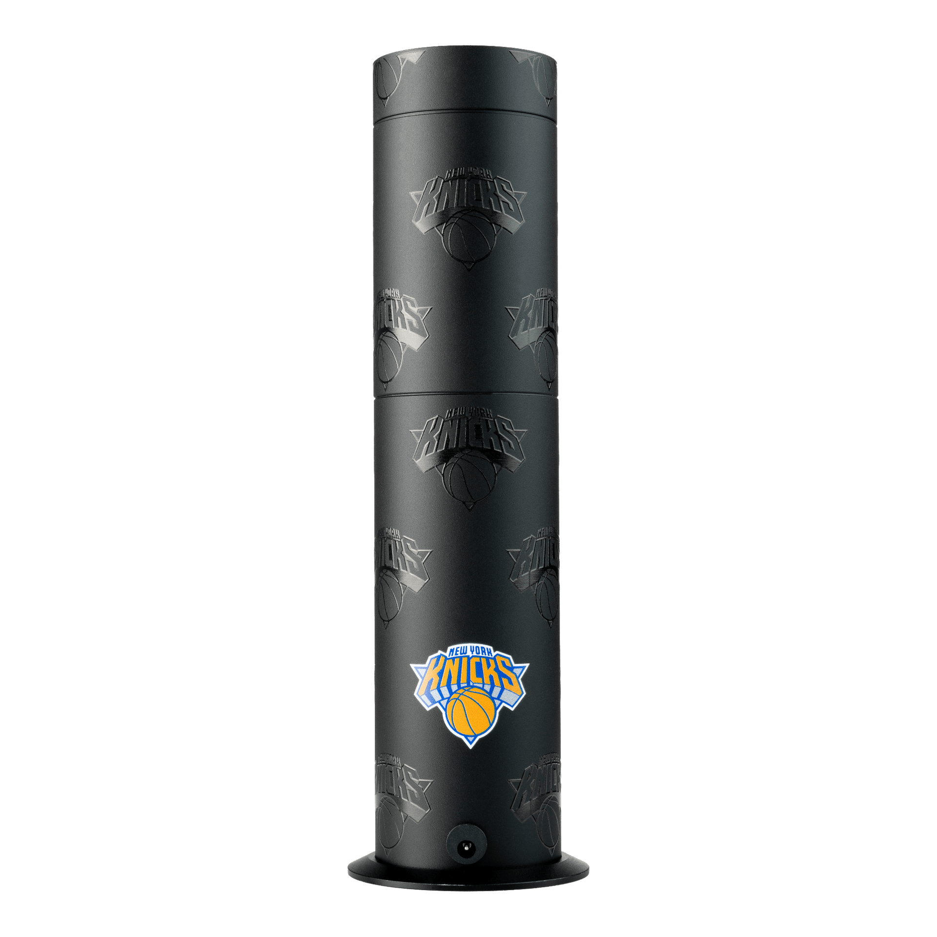 Black cylindrical product with New York Knicks logo on a white background