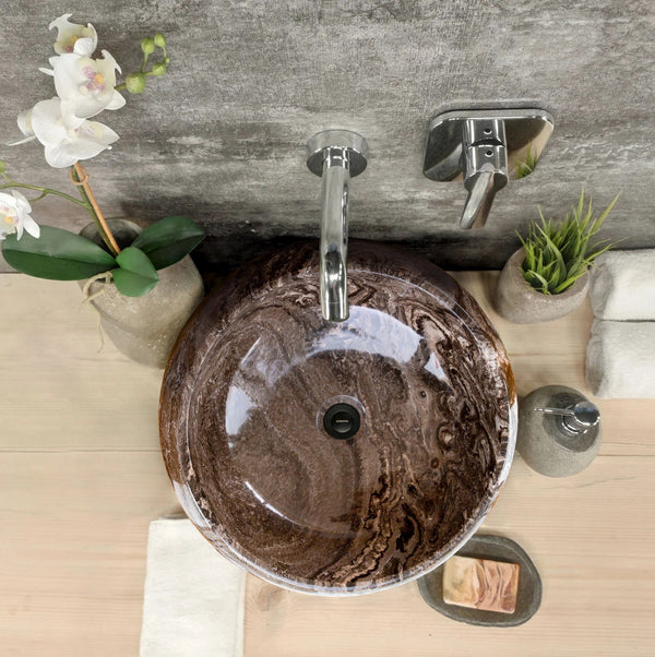 Narcist Brown Marble Vessel Sink High-Gloss Polished