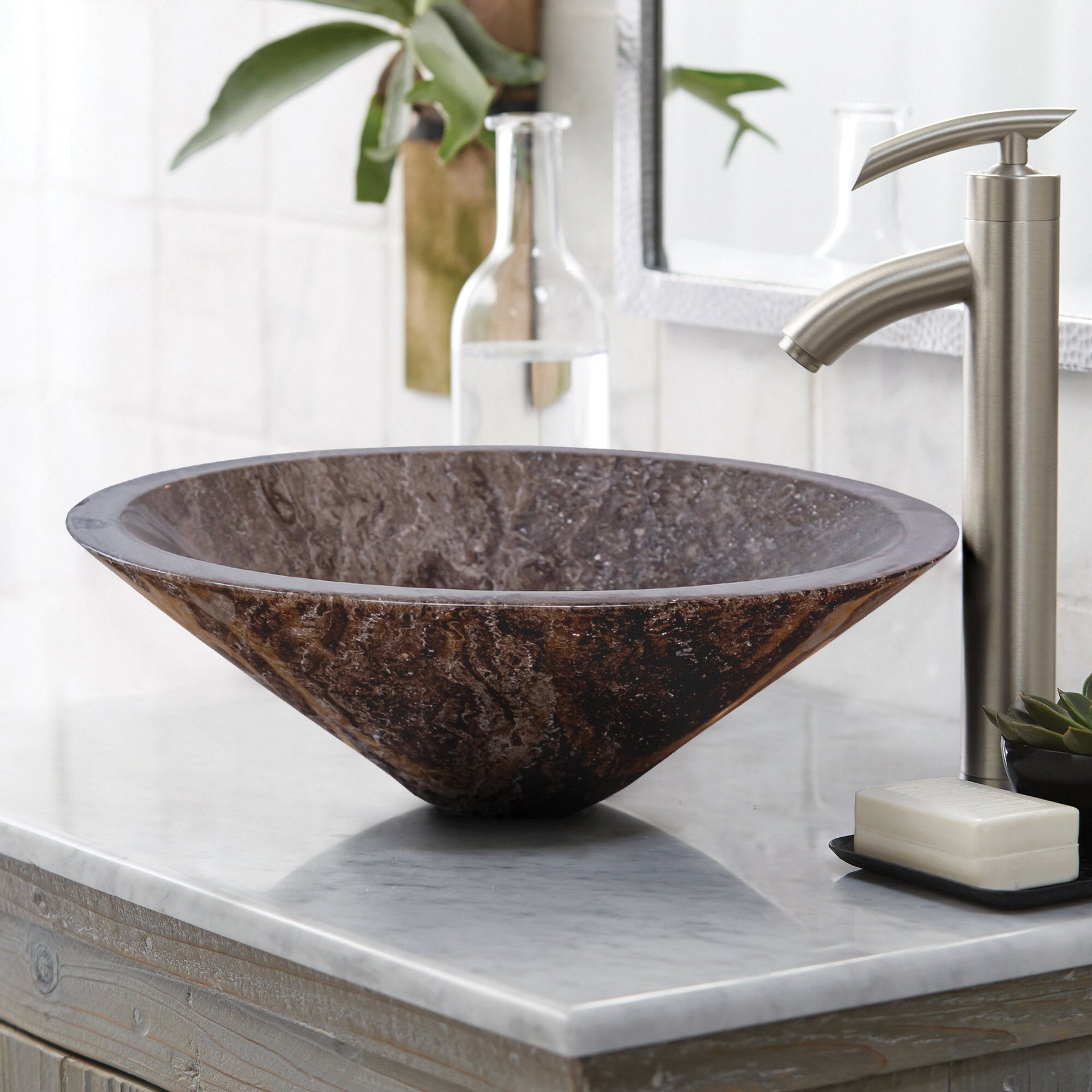 Narcist Brown Marble V-Shape Tapered Sink Polished (D)16