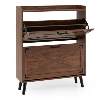 Narrow Shoe Cabinet with Adjustable and Removable Shelves for Entryway-Brown