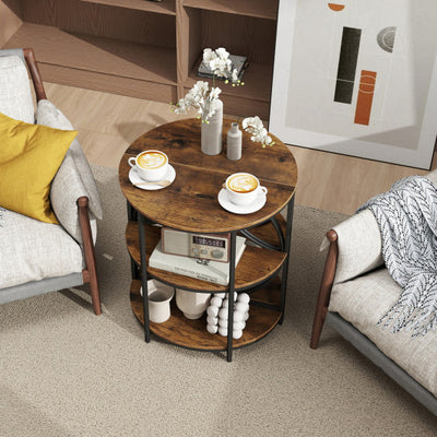 Narrow Side Table with Study Metal Frame and Storage Shelves-Rustic Brown