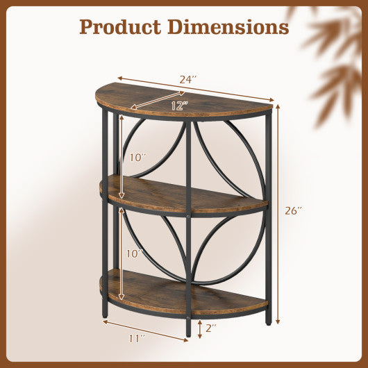 Narrow Side Table with Study Metal Frame and Storage Shelves-Rustic Brown