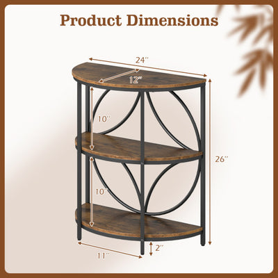 Narrow Side Table with Study Metal Frame and Storage Shelves-Rustic Brown