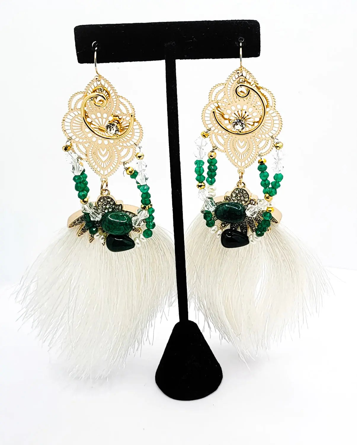 emerald green tassel earrings