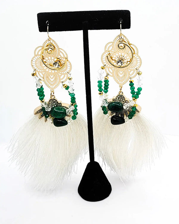 emerald green tassel earrings