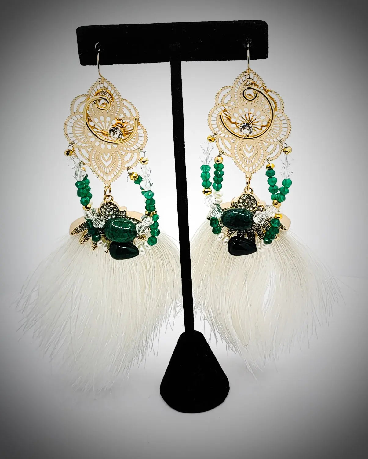 emerald green tassel earrings