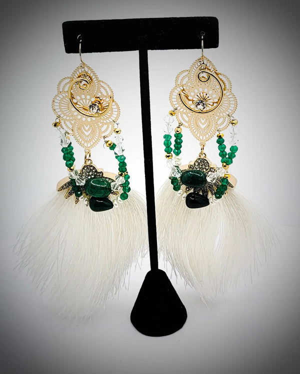 emerald green tassel earrings