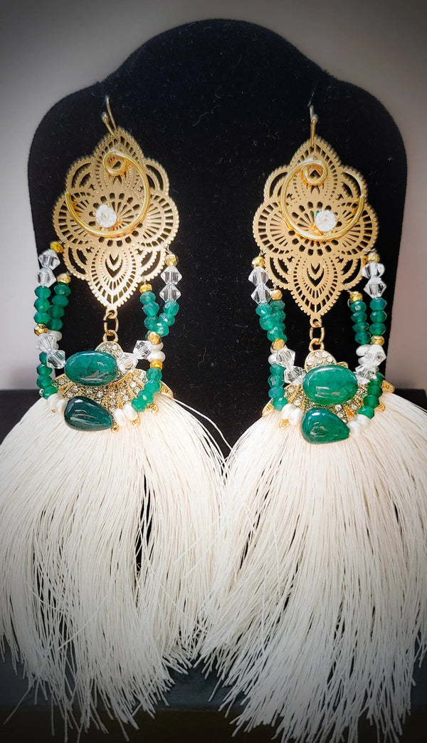 emerald green tassel earrings