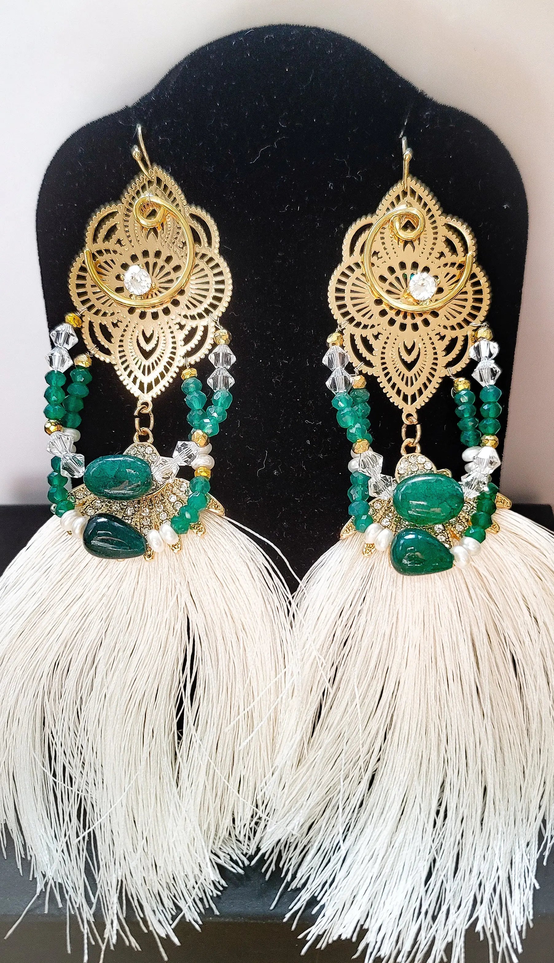 emerald green tassel earrings