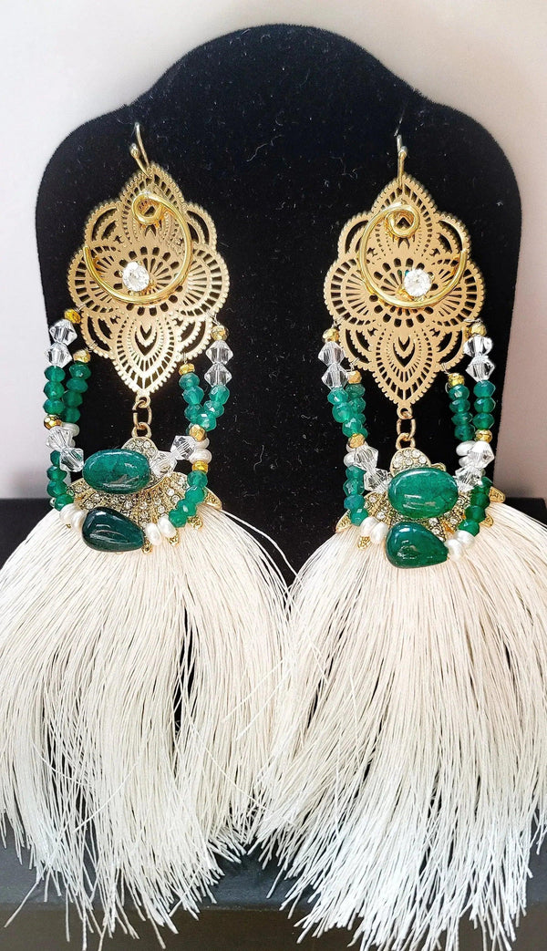 emerald green tassel earrings - Gifts for You 'n Me
