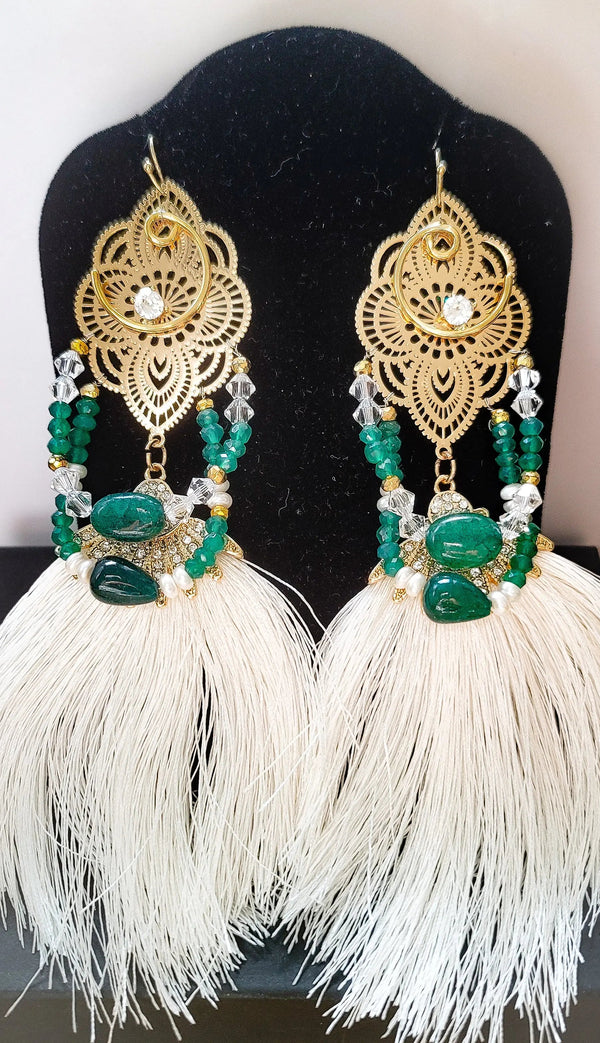 emerald green tassel earrings