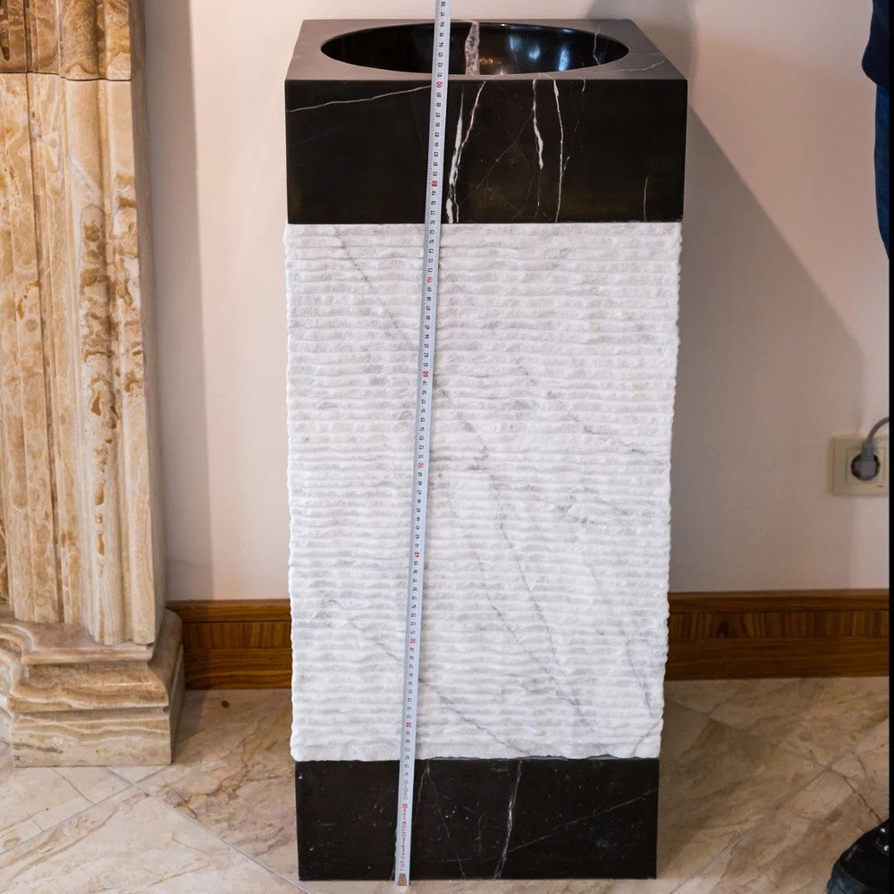 Natural Stone Marble Pedestal Sink Toros Black/Carrara White  (W)16