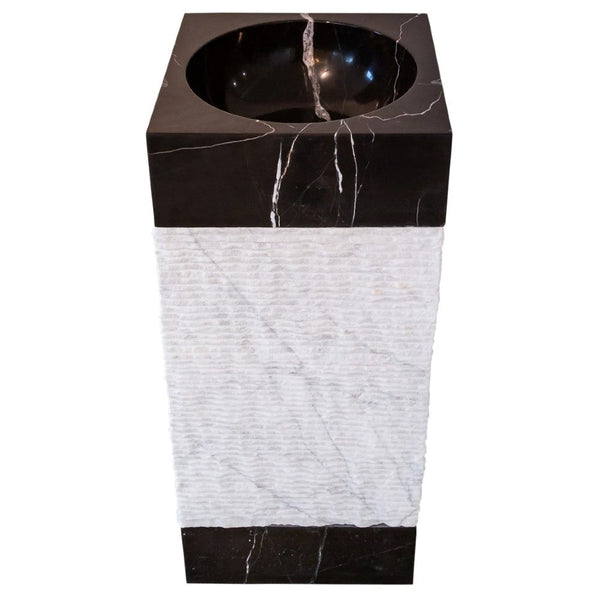 Natural Stone Marble Pedestal Sink Toros Black/Carrara White  (W)16