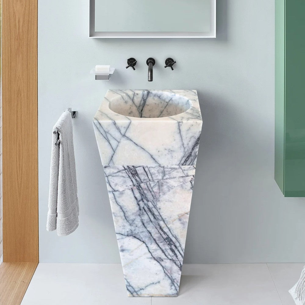 Natural Stone New York White Marble Pedestal Cone Shaped Sink Polished (W)16