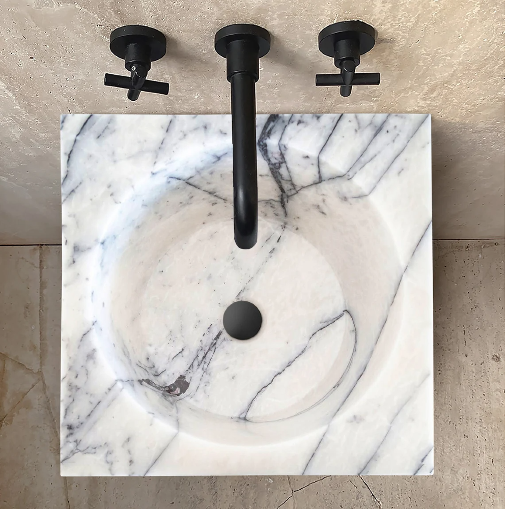 Natural Stone New York White Marble Pedestal Cone Shaped Sink Polished (W)16