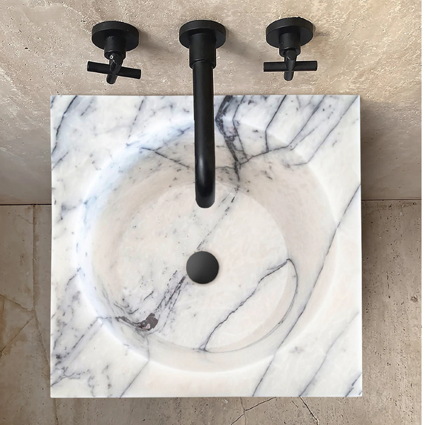 Natural Stone New York White Marble Pedestal Cone Shaped Sink Polished (W)16
