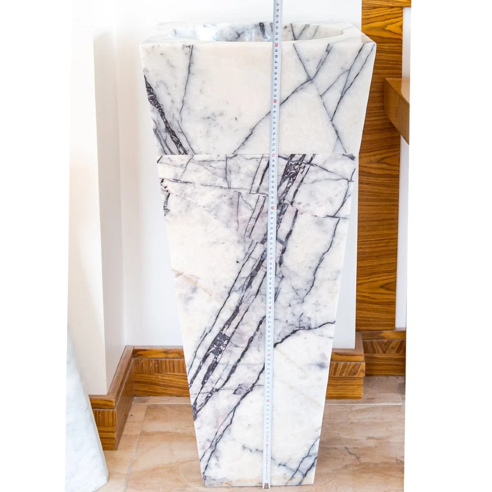 Natural Stone New York White Marble Pedestal Cone Shaped Sink Polished (W)16