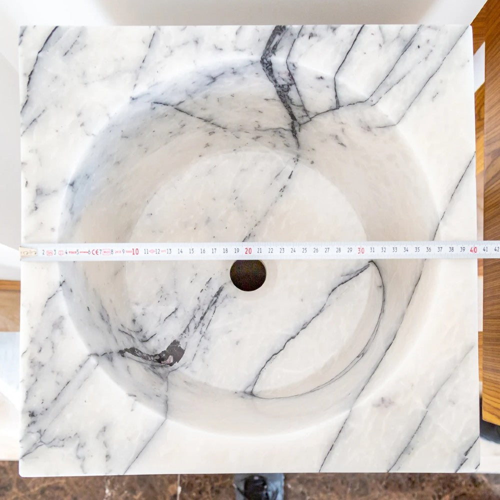 Natural Stone New York White Marble Pedestal Cone Shaped Sink Polished (W)16
