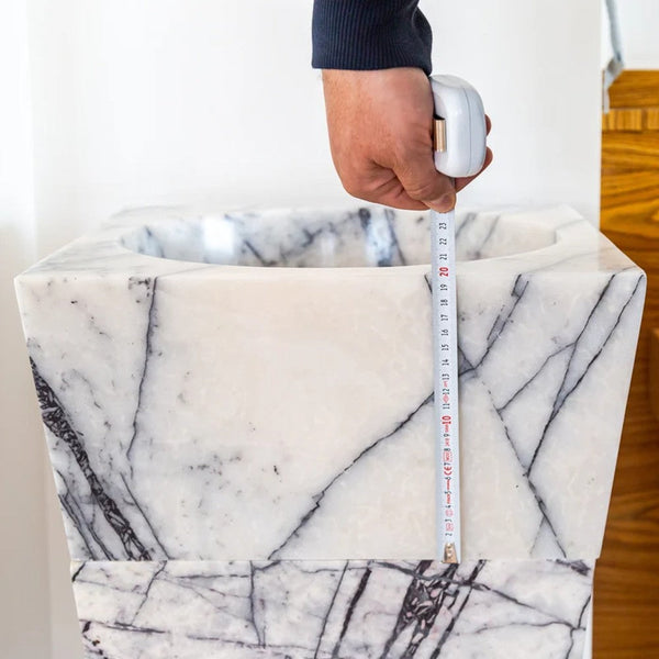 Natural Stone New York White Marble Pedestal Cone Shaped Sink Polished (W)16