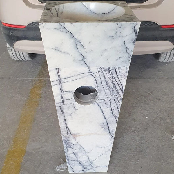 Natural Stone New York White Marble Pedestal Cone Shaped Sink Polished (W)16