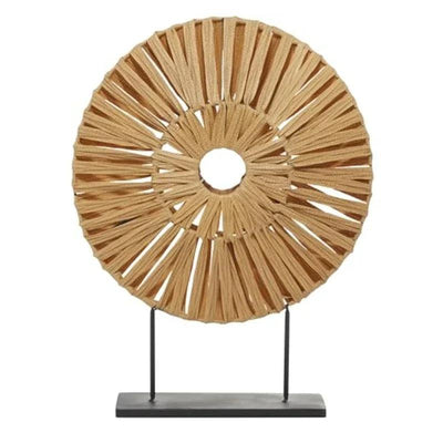 Natural Woven Rattan Circle Sculpture on Stand for Modern Home Decor
