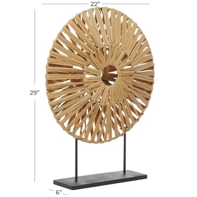 Natural Woven Rattan Circle Sculpture on Stand for Modern Home Decor